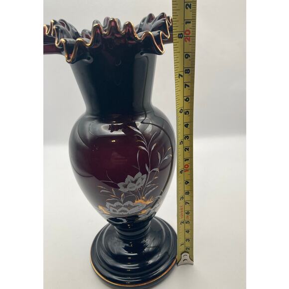 VTG Crystalex Deep Amethyst Bohemian Czech Crystal Vase Painted Flowers 8.5" Tal - Picture 7 of 11